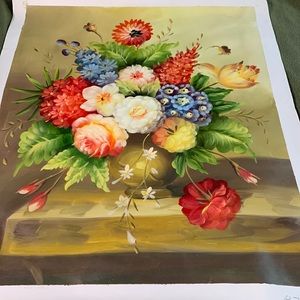 Gorgeous vibrant floral original oil painting.  Painting 20x24. Canvas 23x27.